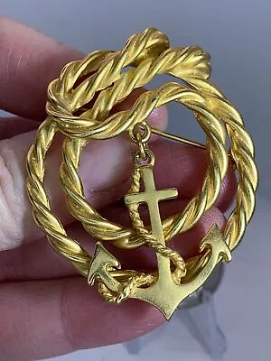 Rope With Anchor M JENT Vintage Gold Brooch Pin M-3377 • $24.99