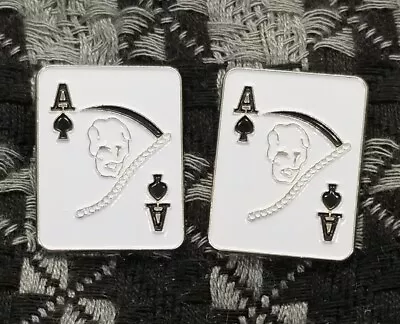 Lot Of 2 US Military Ace Of Spades Death Skull Scythe Card Vietnam Hat Lapel Pin • $8.98