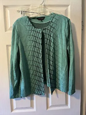 Ming Wang Cardigan Womens Green Open Front Shoulder Pads XL SEW REPAIR • $22