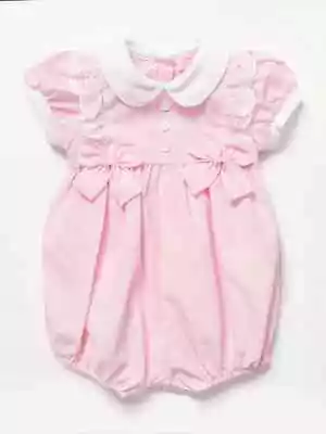£12.50 • Buy Baby Girls Spanish Romany Romper Outfit Frilly Lace & Bows Smocked Pink 0-9 Mths