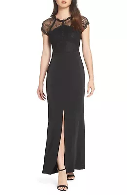 $34.71 • Buy NEW HARLYN Nordstrom Black Romantic Lace Sheer Embroidered Front Slit Gown S 4/6