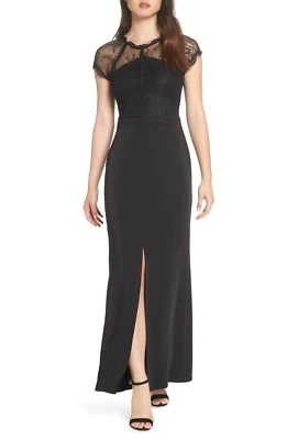 $34.71 • Buy NEW HARLYN Nordstrom Black Romantic Lace Sheer Embroidered Front Slit Gown S 4/6