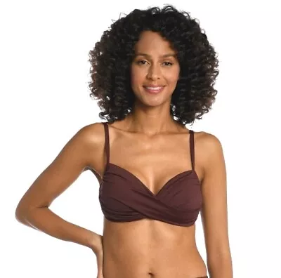 La Blanca Island Goddess Over-The-Shoulder Wrap Bikini Swim Top - Java Brown 10 • $30.50