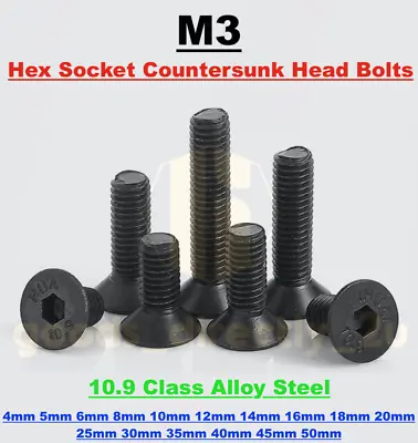 £2.89 • Buy M3 Countersunk Nut Bolt Washer Black Alloy Steel Screws Allen Hex Socket