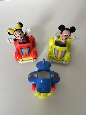 3 Disney Arco Collectible Die-Cast Cars & Plane W. MICKEY & MINNIE MOUSE Figures • £16.99