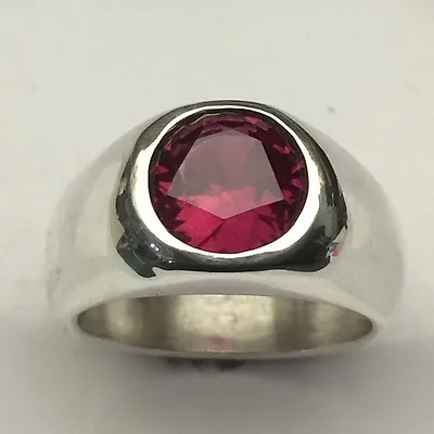 Mjg Sterling Silver Men's Ring. 10mm Faceted Lab Ruby. Size 9 • $95.83