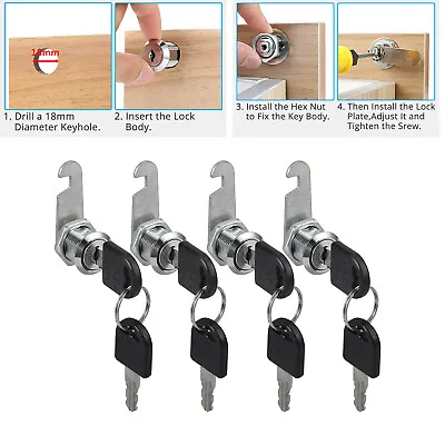 20mm Cylinder Cam Key Locks Tool Box File Cabinet Desk Drawer 4 Set With 8 Keys • £8.75