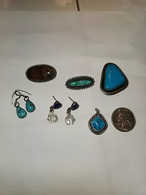 Lot Of Vintage Native American Turquoise Jasper Navajo Jewelry Sterling Silver  • $26.51