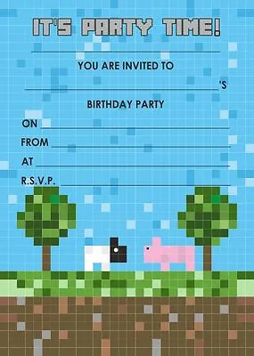 Pack Of 10 Unofficial Minecraft Invitation With Envelopes 1/2 Price Banner Offer • $3.11