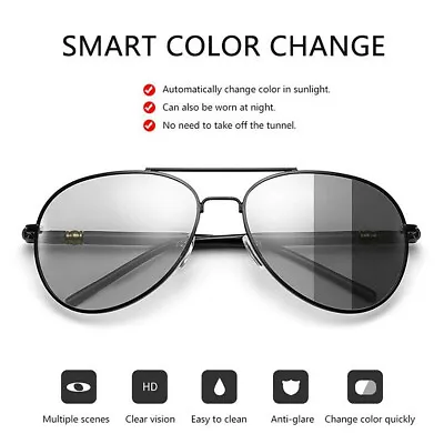 $33.24 • Buy Large 60mm Metal Frame Polarized Aviator Sunglasses With Photochromic Lens - Men