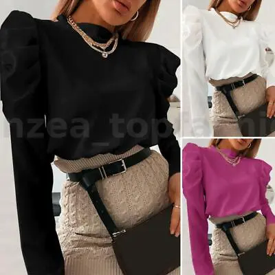 ZANZEA Women Puff Sleeve Turtleneck Tops Solid Loose Party Clubwear Blouse Shirt • $25.61