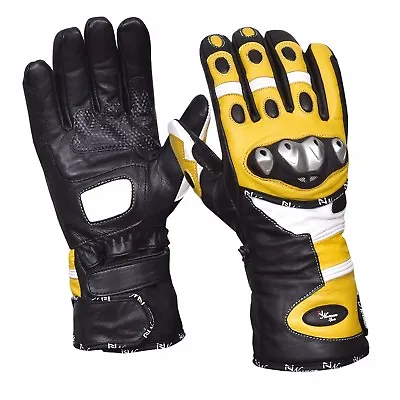 Winter Leather Gloves Motorcycle Motorbike Racing Thermal Yellow/Black • £16.99
