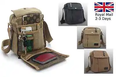 Men Small Vintage Canvas Satchel School Military Shoulder Messenger Bag Backpack • £12.79