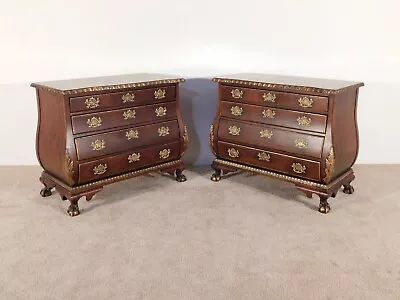 Pair Large CENTURY Furniture Chinese Chippendale Mahogany Bombe Chests • $3695