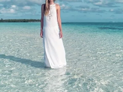 Nwt $310 Miguelina Intermix *kendall White Cotton Gauze Boho Beach Maxi Dress Xs • $99.99