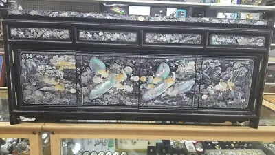 Vintage Japanese / Korean Wooden Chest Drawer  Lacquer Mother Of Pearl Inlay  • $2500