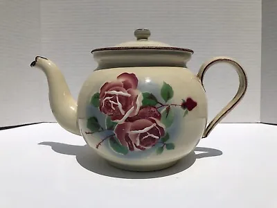 $29 • Buy Vintage Enamelware Coffee Tea Pot Floral Flowers Graniteware 