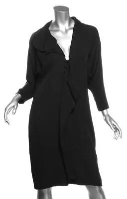 MARTIN GRANT Womens Black Silk Button-Down Ruffled Dolman Long Sleeve Dress M • $295