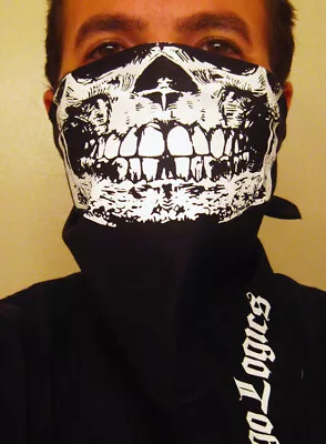 HALF WHITE SKULL BLACK BANDANA Face Cover Mask Neck Gaitor Scarf Neckerchief Ski • $12.99