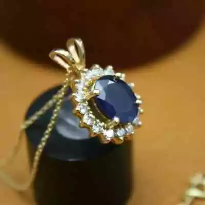 2Ct Lab Created Lab Created Sapphire Halo Pendant 14K Yellow Gold Plated Chain • $91.60