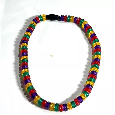 Vintage Colorful Candy Style Choker Necklace Clear Plastic Beads MCM 1950s Look • $10.07