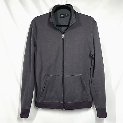 Hugo Boss Regular Fit Full Zip Up M Mock Neck Sweatshirt Gray Purple Cotton • $17.39