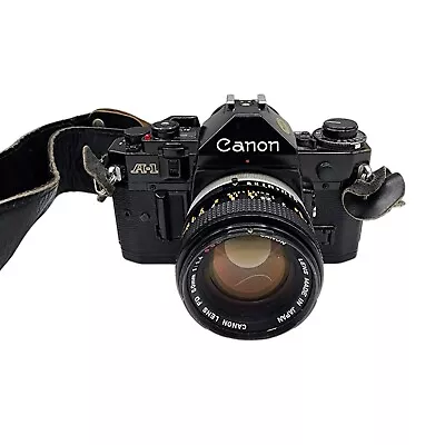 Canon A-1 Vintage Film Camera Leather Strap FD 50mm Lens Works Good Condition  • $129.94