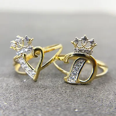 10k Solid Gold Initial Letter Alphabet CZ Crown Ring For Women • $109