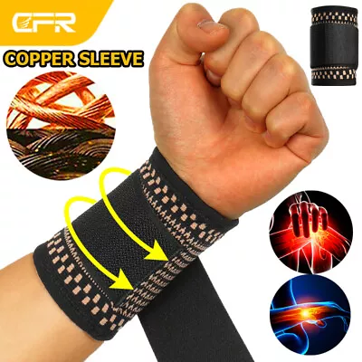 Copper Sports Wrist Band Brace Wrap Adjustable Support Strap Carpal Tunnel CFR • $7.99