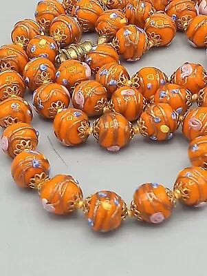 Vintage Necklace Orange Murano Lamplight-Wedding Cake? Beads 27.5  Layered Glass • $66