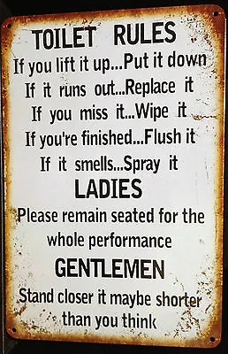 TOILET RULES Garage Rustic Look Vintage Tin Metal Signs Man Cave Shed & Bar Pub • $10