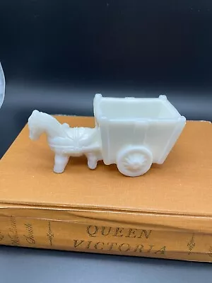 Vintage Milk Glass White Donkey With Cart Toothpick Holder Small Planter • $10.20