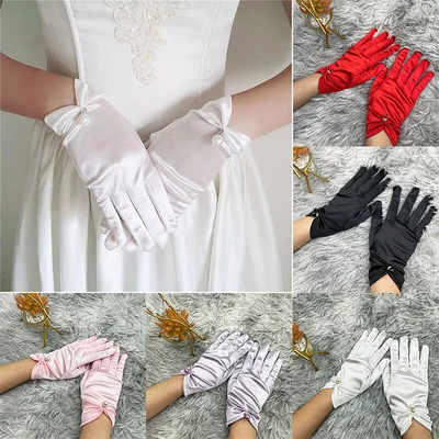 £3.78 • Buy Pair Lady Womens Summer Short Satin Gloves Fancy Dress Party Full Finger Mittens