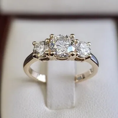3. TCW Round Cut Moissanite Three Stone Engagement Ring Solid 14k Yellow Gold • $357.84