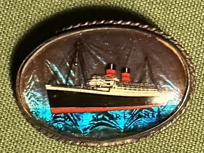 Antique RMS Mauretania Cunard Steamship Souvenir Sterling Silver Brooch Pin • $110