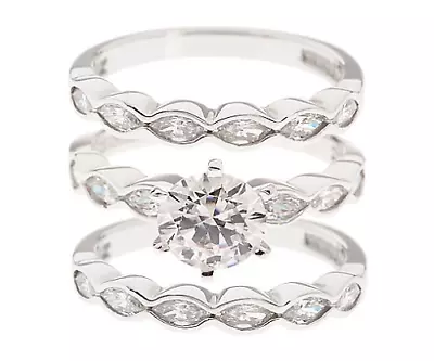 QVC Epiphany Platinum Clad Diamonique 3.30 Ct Tw 3-pc. Ring Set Size 7 • $68