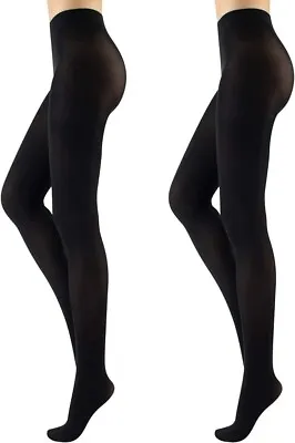 CALZITALY Stunning Elegant 2 Pairs Soft OPAQUE TIGHTS UK Small 40 DEN Black • $12.43