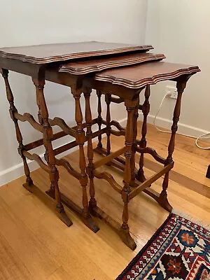 $1295 • Buy Very Rare Antique Flame Mahogany Nest Of 3 Tables
