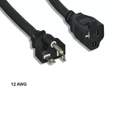 KNTK 3'FT 12 AWG Power Extension Cord NEMA 5-20P To 5-20R 20A/125V SJT Blk • $16.76