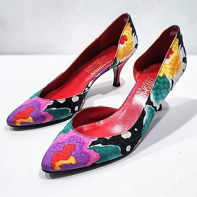 Vintage TIMOTHY HITSMAN Floral Fabric Pumps 2.75  Heels Women's 8 M Multicolor • $32.90