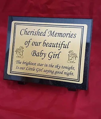 Personalised Black Granite Not Marble Memorial Grave Plaque Stone BabyGirl Angel • £45