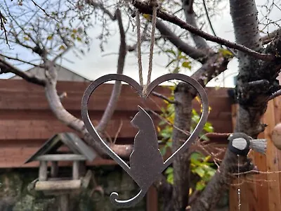 Metal Cat Love Heart Hanging Rusty Art Garden Decoration Cat Lover Gift • £9.99