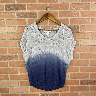 $10 • Buy Lauren Conrad Blue & White Dip Dye Knit Short Sleeve Top Size Small