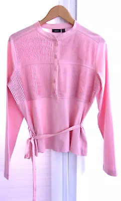 MEXX Women's Pink Plisse Long Sleeved Cotton Belted Smart Jersey Top Size XXL • $12.62