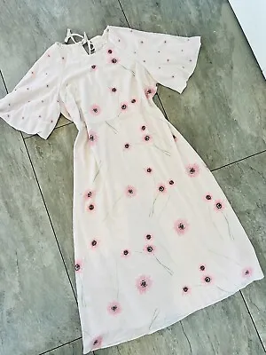 £9.99 • Buy John Rocha Blush Pink Floral Ditsy Floaty Fit Flare Midi Dress Sz 16