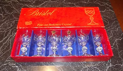 SET OF 6 BOXED BRISTOL BOHEMIA CRYSTAL 50ml GLASSES PORT SHERRY OR LIQUEUR • $42.50