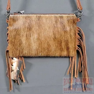 New Montana West Genuine Hair-On Cowhide Crossbody Clutch With Fringe Accents • $41.99