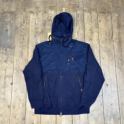 Ralph Lauren Polo Hoodie Vintage Full-Zip Sports Sweatshirt Navy Mens Large • £30