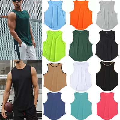 Mens Vest Sleeveless T Shirt Gym Summer Muscle Training Sports Tank Tops Slim UK • £8.66