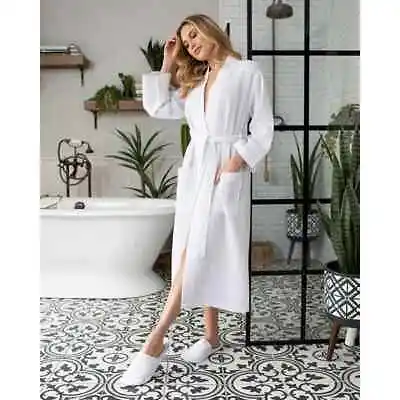 Luxurious Unisex Waffle Pattern Dressing Gown Premium Quality 100% Pure Cotton • £18.99